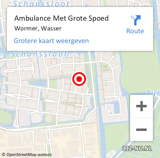 Locatie op kaart van de 112 melding: Ambulance Met Grote Spoed Naar Wormer, Wasser op 23 januari 2024 04:38