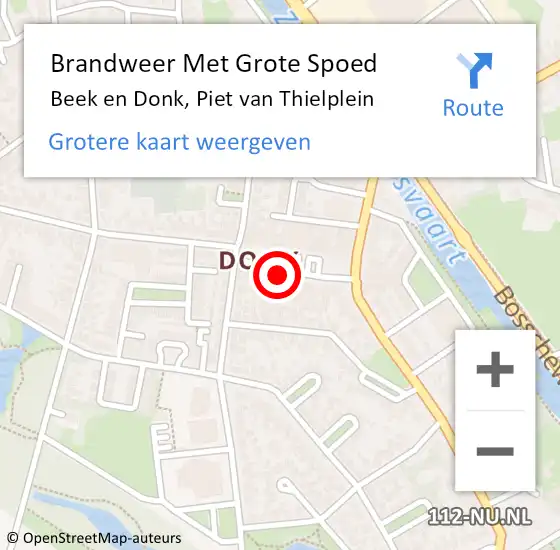 Locatie op kaart van de 112 melding: Brandweer Met Grote Spoed Naar Beek en Donk, Piet van Thielplein op 23 januari 2024 05:12