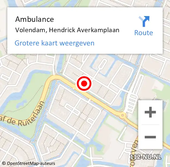 Locatie op kaart van de 112 melding: Ambulance Volendam, Hendrick Averkamplaan op 23 januari 2024 07:12