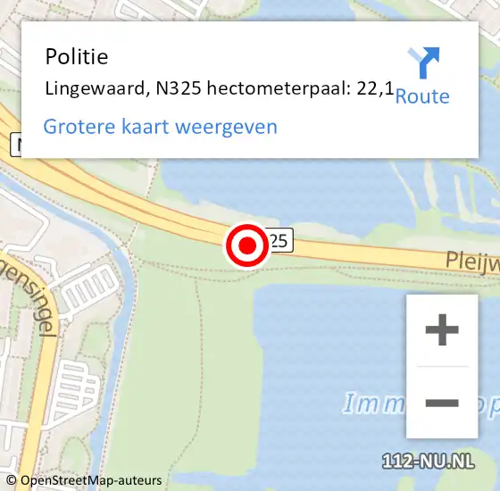Locatie op kaart van de 112 melding: Politie Lingewaard, N325 hectometerpaal: 22,1 op 23 januari 2024 07:40
