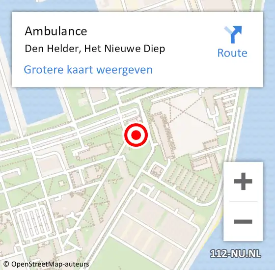 Locatie op kaart van de 112 melding: Ambulance Den Helder, Het Nieuwe Diep op 23 januari 2024 07:41