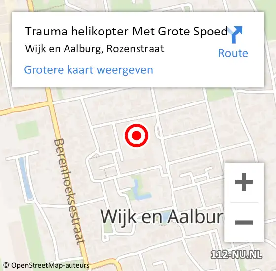 Locatie op kaart van de 112 melding: Trauma helikopter Met Grote Spoed Naar Wijk en Aalburg, Rozenstraat op 23 januari 2024 08:41