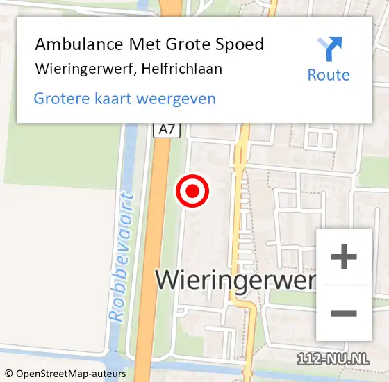 Locatie op kaart van de 112 melding: Ambulance Met Grote Spoed Naar Wieringerwerf, Helfrichlaan op 23 januari 2024 09:04