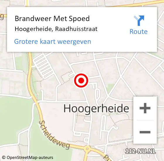 Locatie op kaart van de 112 melding: Brandweer Met Spoed Naar Hoogerheide, Raadhuisstraat op 23 januari 2024 09:36