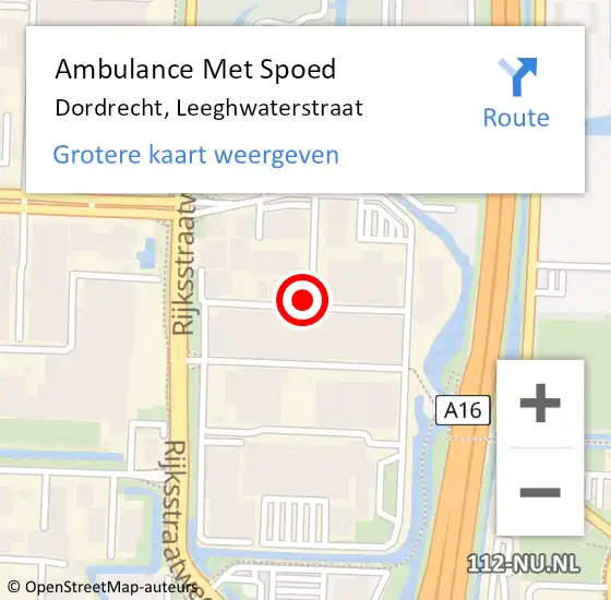 Locatie op kaart van de 112 melding: Ambulance Met Spoed Naar Dordrecht, Leeghwaterstraat op 23 januari 2024 09:37
