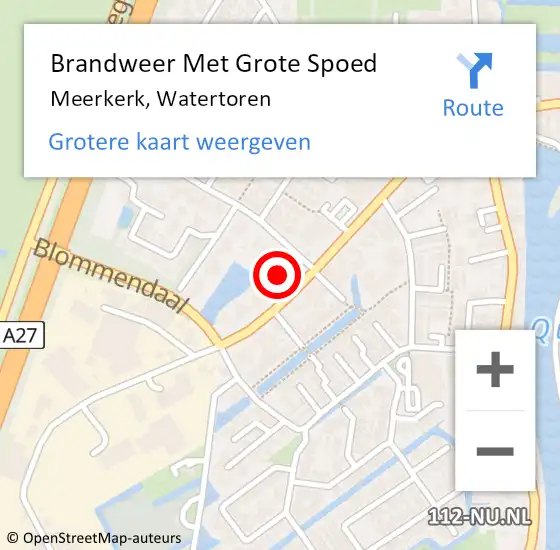 Locatie op kaart van de 112 melding: Brandweer Met Grote Spoed Naar Meerkerk, Watertoren op 23 januari 2024 09:38