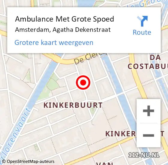 Locatie op kaart van de 112 melding: Ambulance Met Grote Spoed Naar Amsterdam, Agatha Dekenstraat op 23 januari 2024 09:40