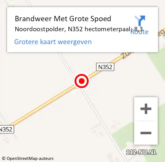 Locatie op kaart van de 112 melding: Brandweer Met Grote Spoed Naar Noordoostpolder, N352 hectometerpaal: 8,3 op 23 januari 2024 09:41