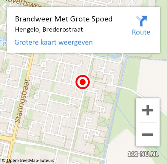 Locatie op kaart van de 112 melding: Brandweer Met Grote Spoed Naar Hengelo, Brederostraat op 23 januari 2024 10:10