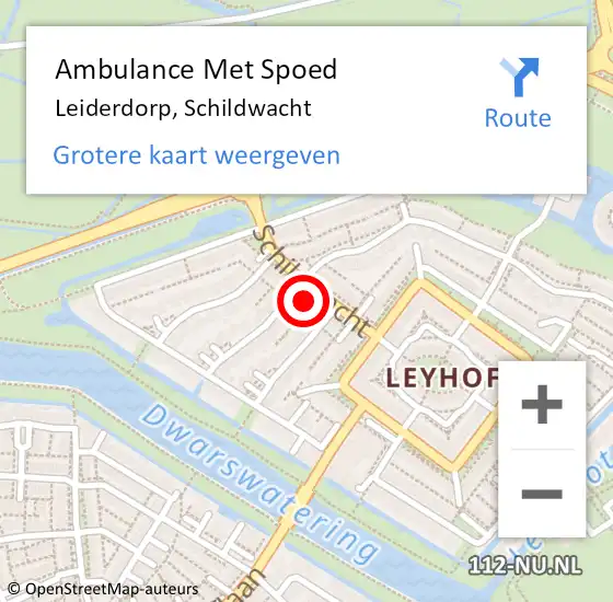 Locatie op kaart van de 112 melding: Ambulance Met Spoed Naar Leiderdorp, Schildwacht op 23 januari 2024 10:10