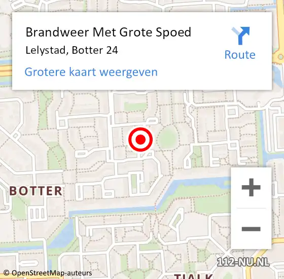 Locatie op kaart van de 112 melding: Brandweer Met Grote Spoed Naar Lelystad, Botter 24 op 23 januari 2024 10:47