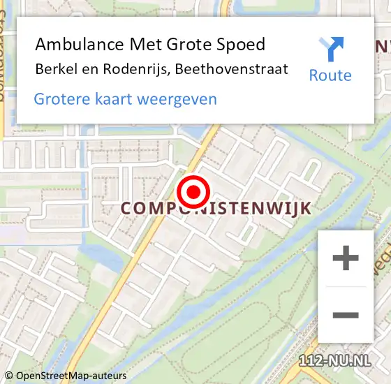 Locatie op kaart van de 112 melding: Ambulance Met Grote Spoed Naar Berkel en Rodenrijs, Beethovenstraat op 23 januari 2024 10:49