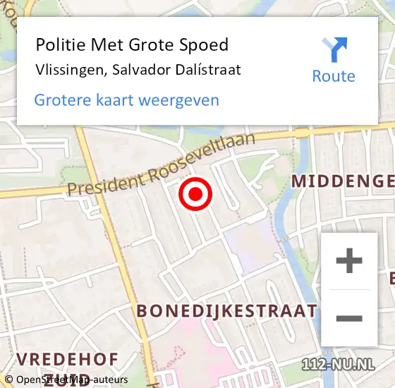 Locatie op kaart van de 112 melding: Politie Met Grote Spoed Naar Vlissingen, Salvador Dalístraat op 23 januari 2024 11:10