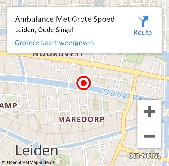 Locatie op kaart van de 112 melding: Ambulance Met Grote Spoed Naar Leiden, Oude Singel op 23 januari 2024 11:14