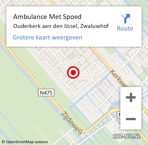 Locatie op kaart van de 112 melding: Ambulance Met Spoed Naar Ouderkerk aan den IJssel, Zwaluwhof op 23 januari 2024 11:50