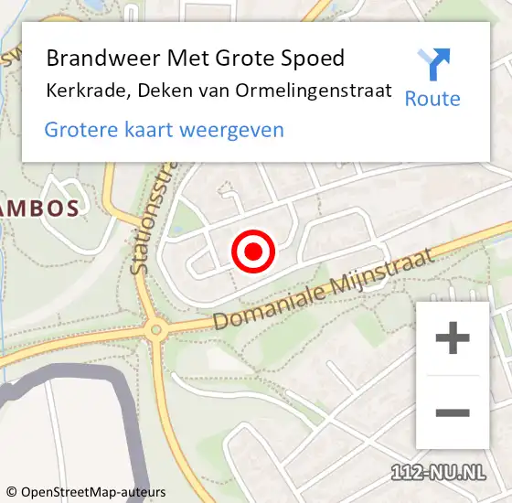 Locatie op kaart van de 112 melding: Brandweer Met Grote Spoed Naar Kerkrade, Deken van Ormelingenstraat op 23 januari 2024 11:59