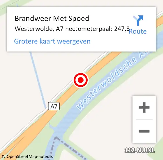 Locatie op kaart van de 112 melding: Brandweer Met Spoed Naar Westerwolde, A7 hectometerpaal: 247,3 op 23 januari 2024 12:11