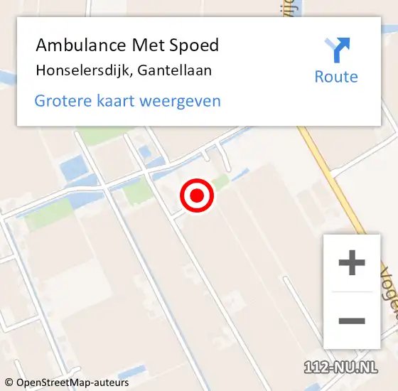 Locatie op kaart van de 112 melding: Ambulance Met Spoed Naar Honselersdijk, Gantellaan op 23 januari 2024 12:29