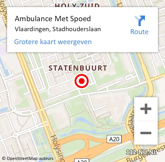 Locatie op kaart van de 112 melding: Ambulance Met Spoed Naar Vlaardingen, Stadhouderslaan op 23 januari 2024 13:00