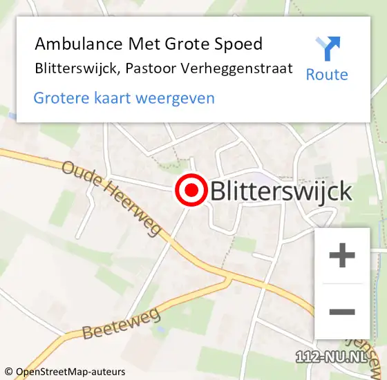 Locatie op kaart van de 112 melding: Ambulance Met Grote Spoed Naar Blitterswijck, Pastoor Verheggenstraat op 15 oktober 2013 12:31