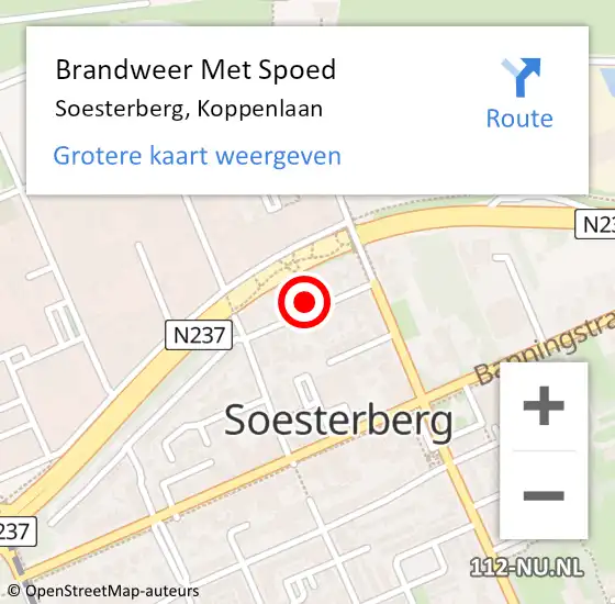 Locatie op kaart van de 112 melding: Brandweer Met Spoed Naar Soesterberg, Koppenlaan op 23 januari 2024 13:40
