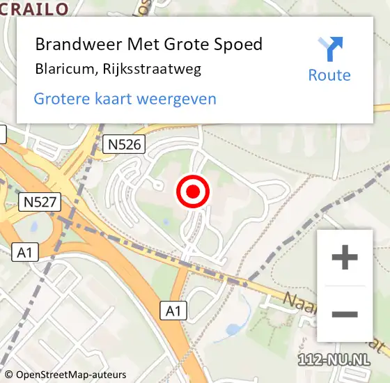 Locatie op kaart van de 112 melding: Brandweer Met Grote Spoed Naar Blaricum, Rijksstraatweg op 23 januari 2024 13:49