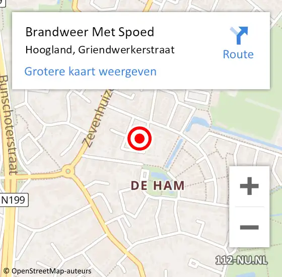 Locatie op kaart van de 112 melding: Brandweer Met Spoed Naar Hoogland, Griendwerkerstraat op 23 januari 2024 14:27