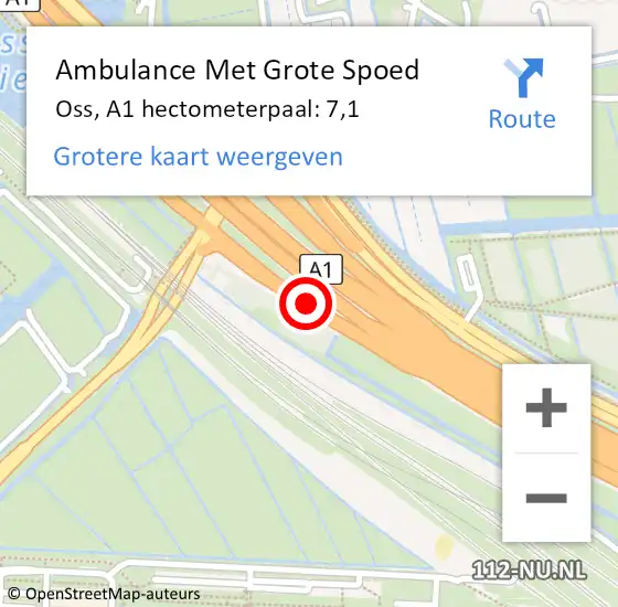 Locatie op kaart van de 112 melding: Ambulance Met Grote Spoed Naar Oss, A1 hectometerpaal: 7,1 op 23 januari 2024 14:36