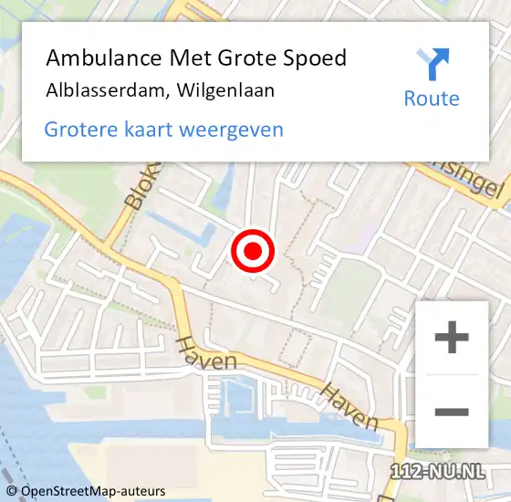 Locatie op kaart van de 112 melding: Ambulance Met Grote Spoed Naar Alblasserdam, Wilgenlaan op 23 januari 2024 15:04