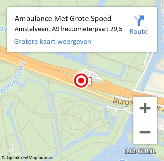 Locatie op kaart van de 112 melding: Ambulance Met Grote Spoed Naar Amstelveen, A9 hectometerpaal: 29,5 op 23 januari 2024 15:14