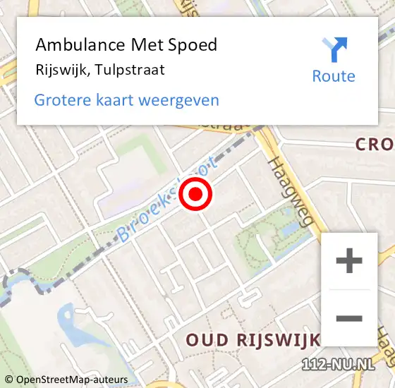 Locatie op kaart van de 112 melding: Ambulance Met Spoed Naar Rijswijk, Tulpstraat op 23 januari 2024 15:23