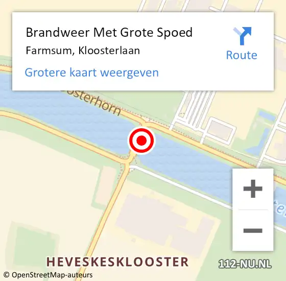 Locatie op kaart van de 112 melding: Brandweer Met Grote Spoed Naar Farmsum, Kloosterlaan op 23 januari 2024 15:27