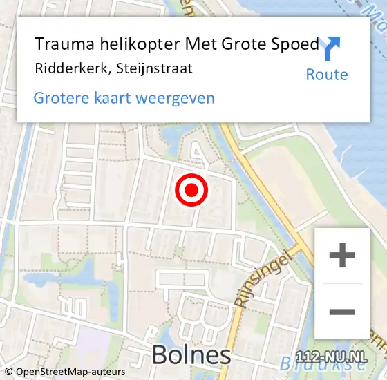 Locatie op kaart van de 112 melding: Trauma helikopter Met Grote Spoed Naar Ridderkerk, Steijnstraat op 23 januari 2024 15:36