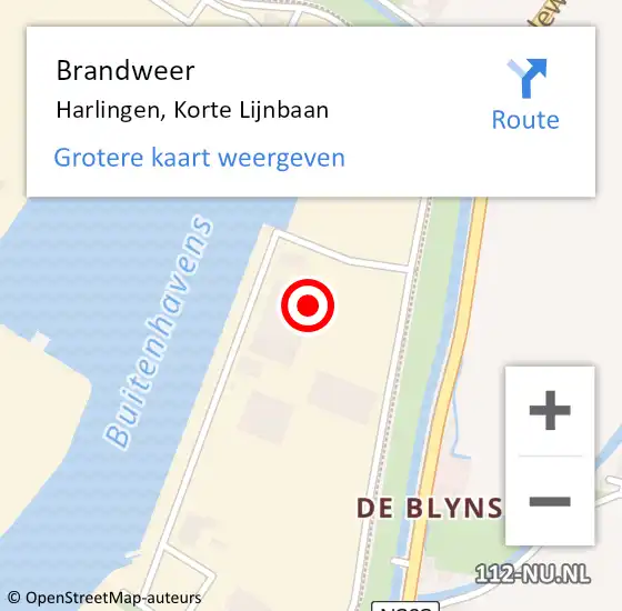 Locatie op kaart van de 112 melding: Brandweer Harlingen, Korte Lijnbaan op 23 januari 2024 15:46
