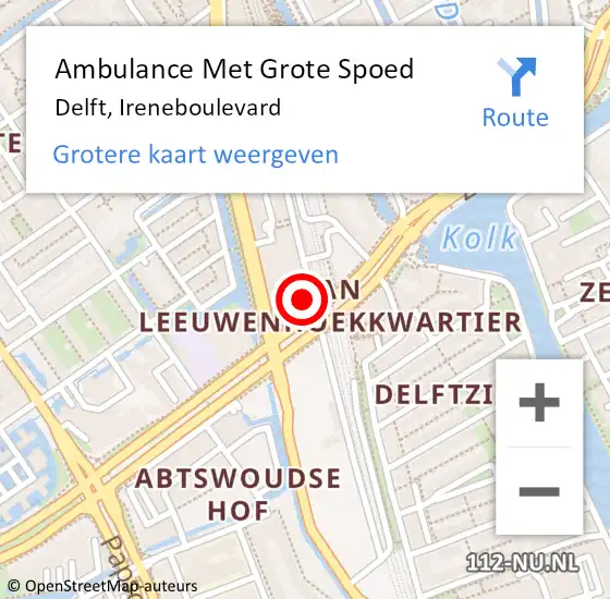 Locatie op kaart van de 112 melding: Ambulance Met Grote Spoed Naar Delft, Ireneboulevard op 23 januari 2024 15:50