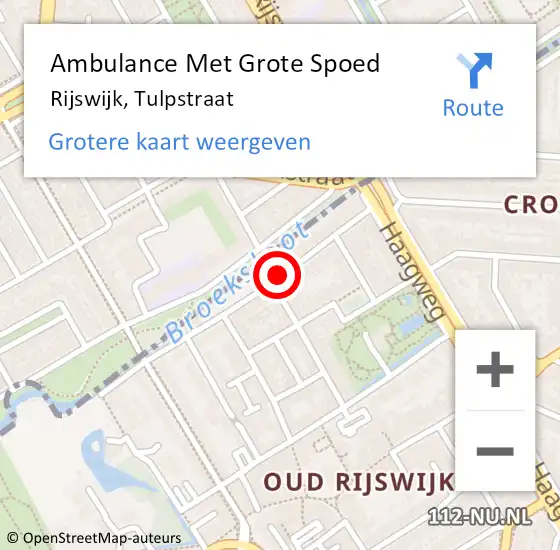 Locatie op kaart van de 112 melding: Ambulance Met Grote Spoed Naar Rijswijk, Tulpstraat op 23 januari 2024 15:53