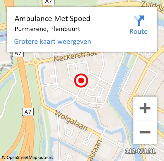 Locatie op kaart van de 112 melding: Ambulance Met Spoed Naar Purmerend, Pleinbuurt op 23 januari 2024 15:59