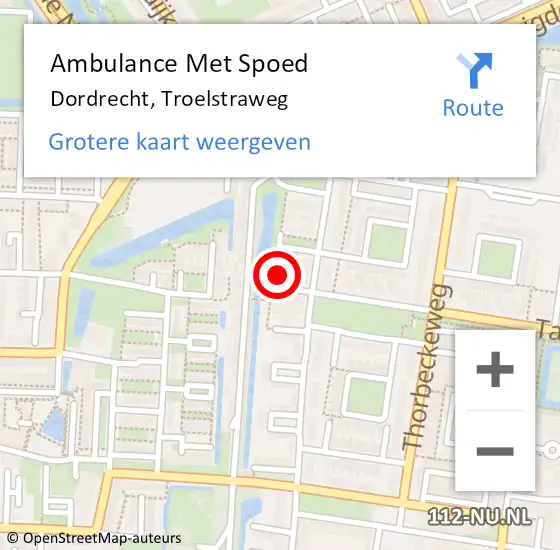 Locatie op kaart van de 112 melding: Ambulance Met Spoed Naar Dordrecht, Troelstraweg op 23 januari 2024 16:02