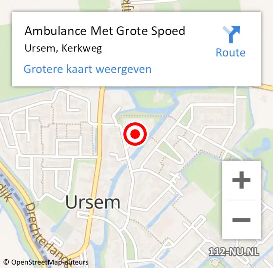 Locatie op kaart van de 112 melding: Ambulance Met Grote Spoed Naar Ursem, Kerkweg op 23 januari 2024 16:05