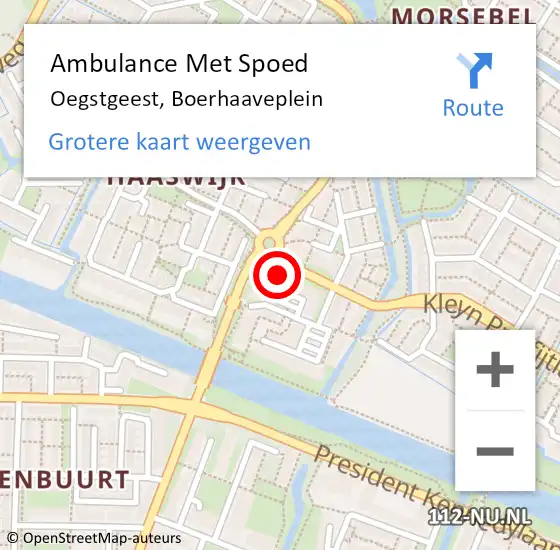 Locatie op kaart van de 112 melding: Ambulance Met Spoed Naar Oegstgeest, Boerhaaveplein op 23 januari 2024 16:06