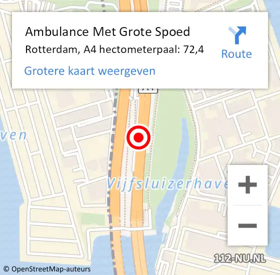 Locatie op kaart van de 112 melding: Ambulance Met Grote Spoed Naar Rotterdam, A4 hectometerpaal: 72,4 op 23 januari 2024 16:14