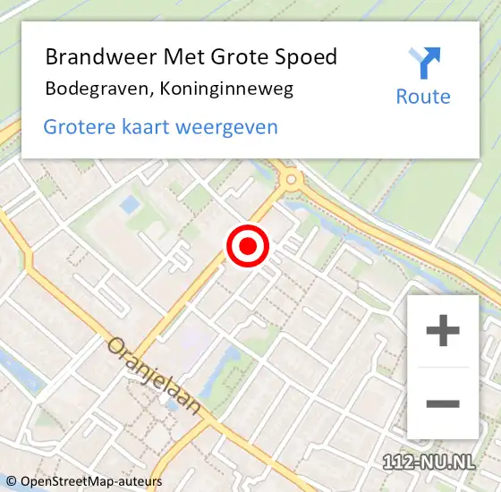 Locatie op kaart van de 112 melding: Brandweer Met Grote Spoed Naar Bodegraven, Koninginneweg op 23 januari 2024 16:27