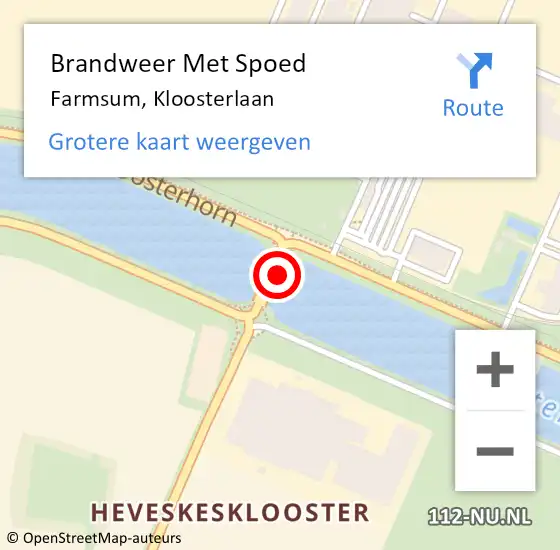 Locatie op kaart van de 112 melding: Brandweer Met Spoed Naar Farmsum, Kloosterlaan op 23 januari 2024 16:32