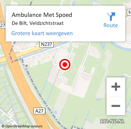 Locatie op kaart van de 112 melding: Ambulance Met Spoed Naar De Bilt, Veldzichtstraat op 23 september 2014 09:41