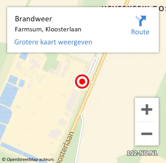 Locatie op kaart van de 112 melding: Brandweer Farmsum, Kloosterlaan op 23 januari 2024 17:14