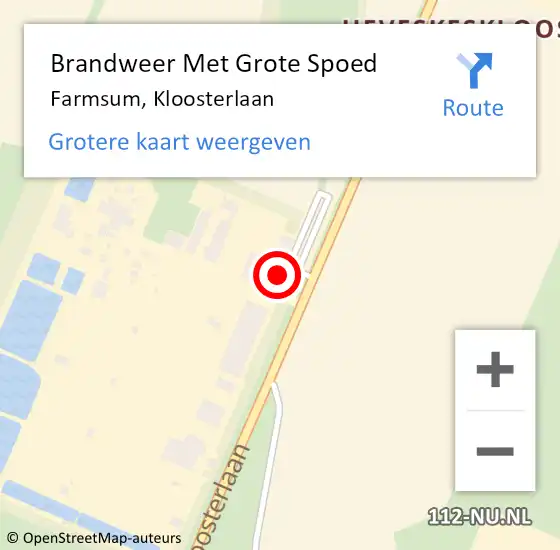 Locatie op kaart van de 112 melding: Brandweer Met Grote Spoed Naar Farmsum, Kloosterlaan op 23 januari 2024 17:14