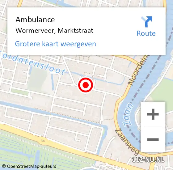 Locatie op kaart van de 112 melding: Ambulance Wormerveer, Marktstraat op 23 januari 2024 17:15