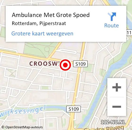 Locatie op kaart van de 112 melding: Ambulance Met Grote Spoed Naar Rotterdam, Pijperstraat op 23 januari 2024 17:23