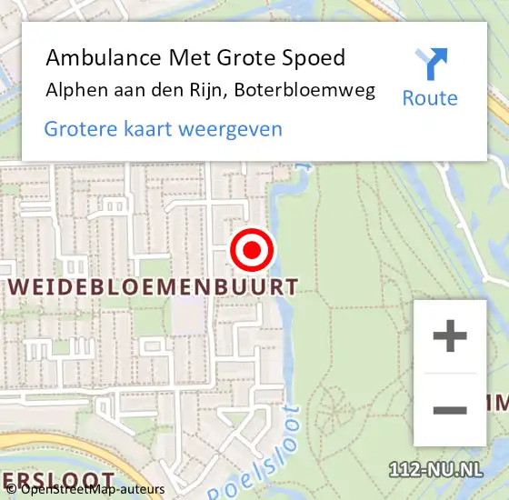 Locatie op kaart van de 112 melding: Ambulance Met Grote Spoed Naar Alphen aan den Rijn, Boterbloemweg op 23 januari 2024 17:53