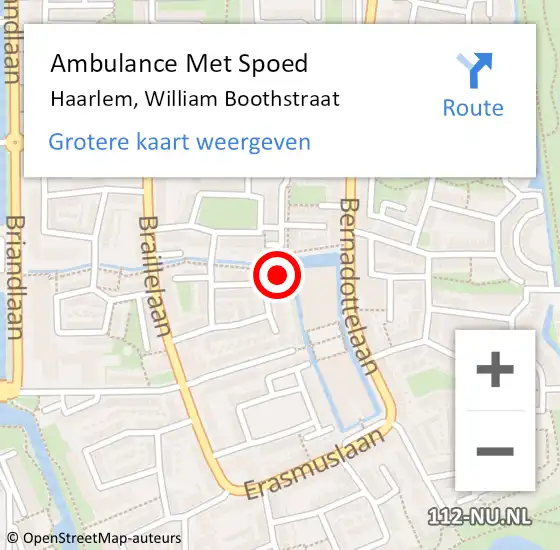 Locatie op kaart van de 112 melding: Ambulance Met Spoed Naar Haarlem, William Boothstraat op 23 januari 2024 18:54